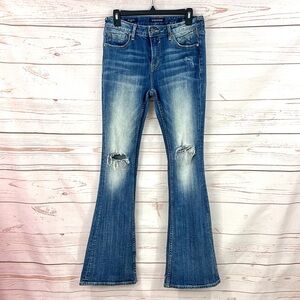 Vintage Y2K Vigoss Boho Distressed Faded Tall Bell Chelsea Wide Leg Flare Jeans